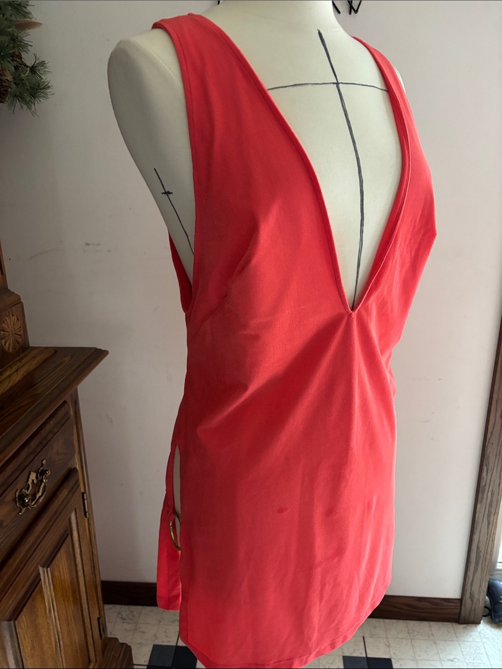 Plunging V Coral Swim Coverup Tunic